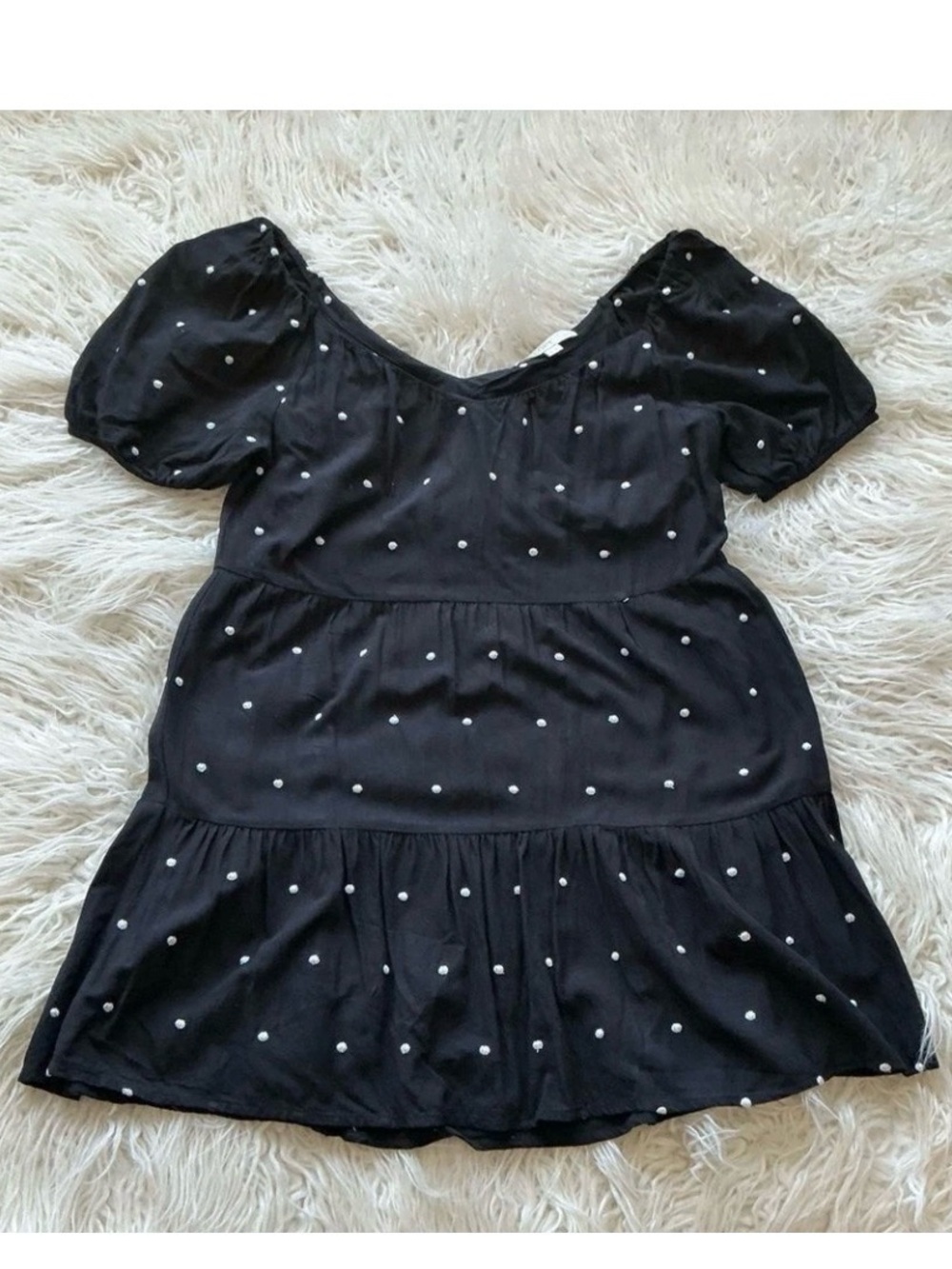 LOFT Black Mini Dress with White Polka Dots
